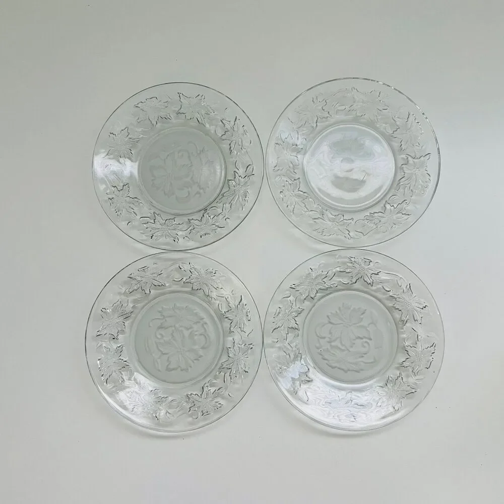 PRINCESS HOUSE Fantasia Clear Pressed Glass Poinsettia Appetizer Plates Set of 4